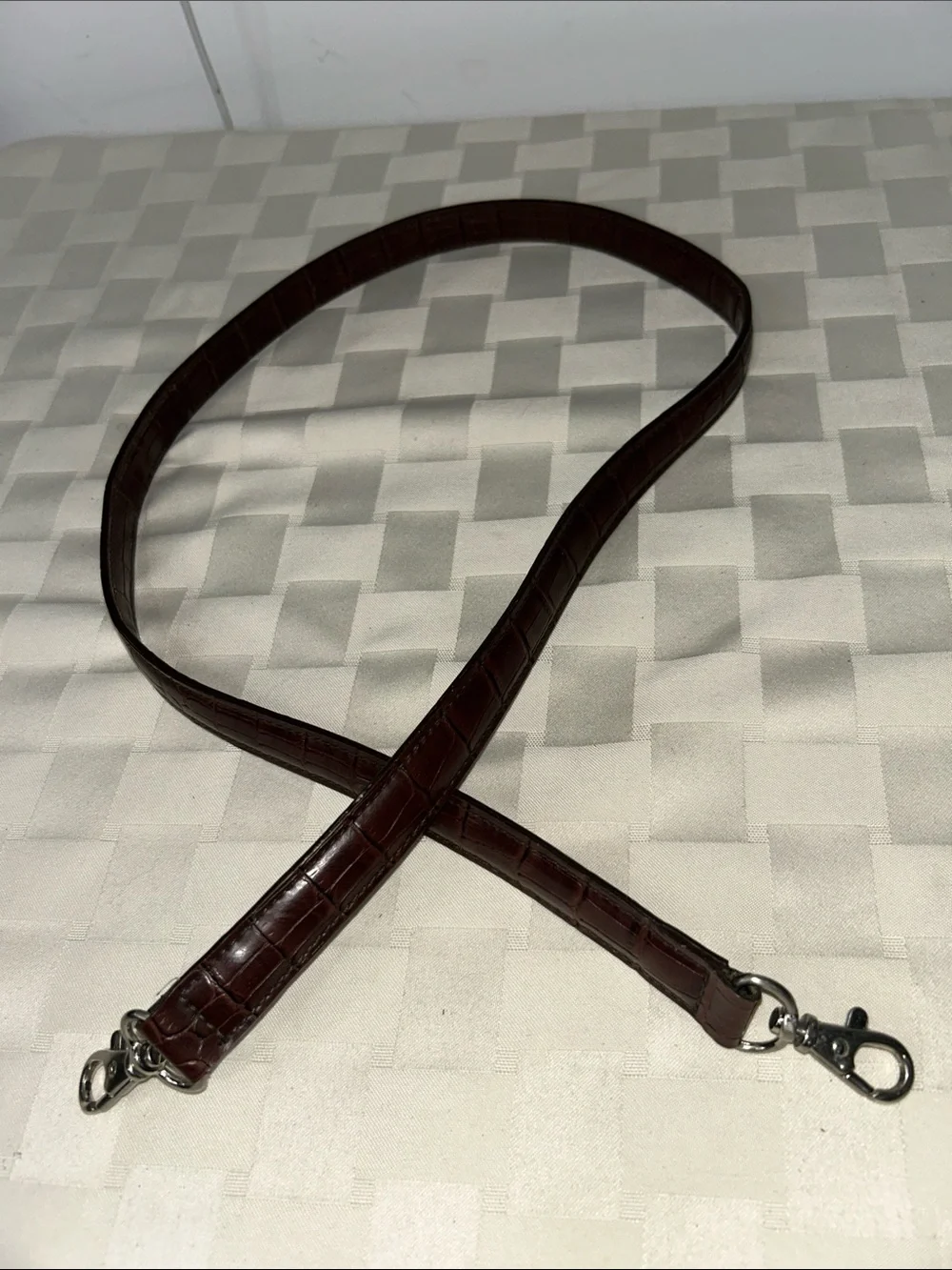 Dark Brown Croc-Embossed Leather Messenger Strap